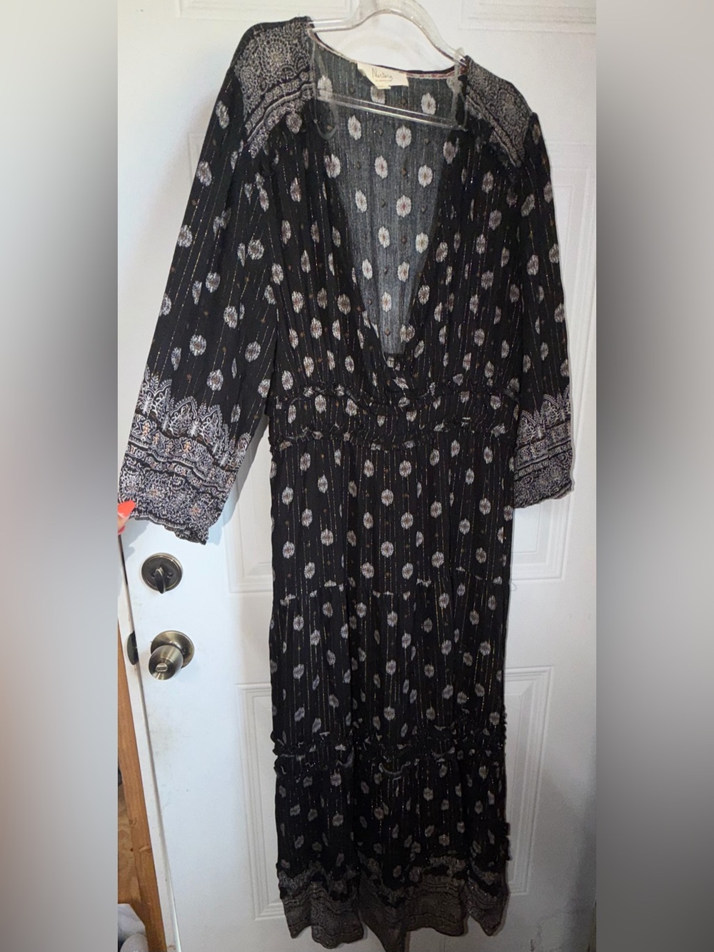 Westbound Black Printed V-Neck Maxi Dress with Silver Motif